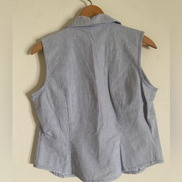 Rafaella Blue and White Pinstriped Cotton Vest - Picture 4 of 4